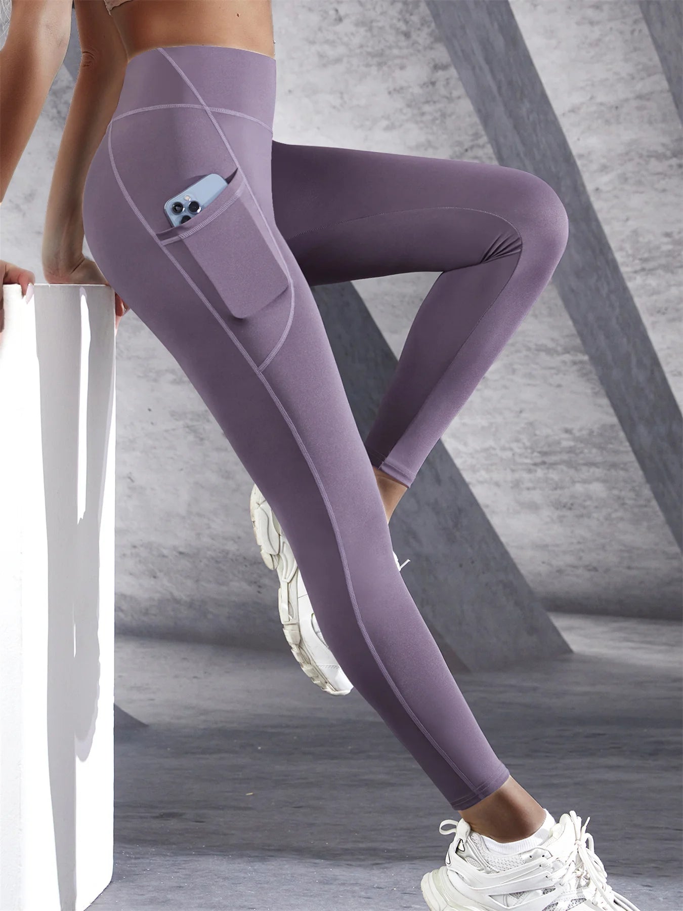 New High Waist Women's Leggings Stretch Yoga Pants Tights With Pockets Push Up Fitness Running Sportswear Solid Color Pants