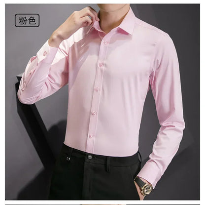 2024 New Plus Size 7XL 8XL Men White Business Shirt Fashion Dress Party Classic Basic Slim Long Sleeve Shirt Brand Clothes