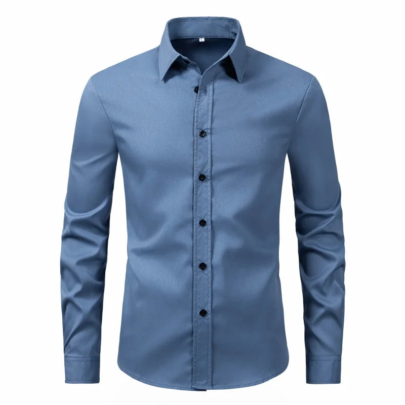 2024 New Long sleeved Solid Four Seasons Casual Shirt for Men's Foreign Trade