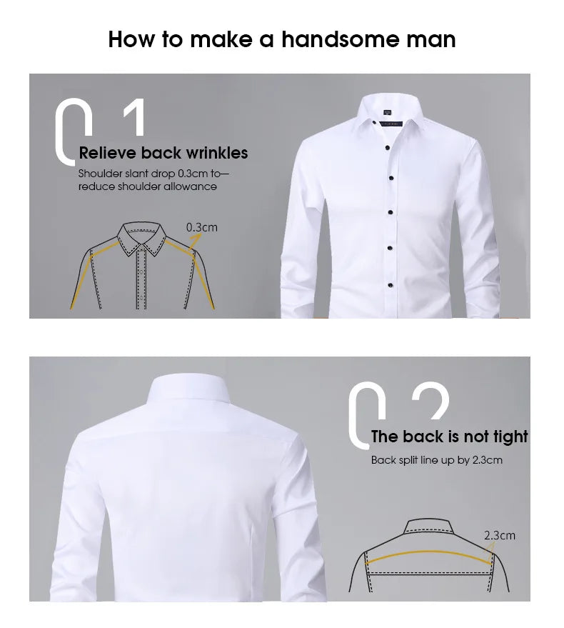 New High Quality 6XL Large Autumn/Winter Social Men's Shirt Long Sleeve Fashion No Iron Business Casual Pure White