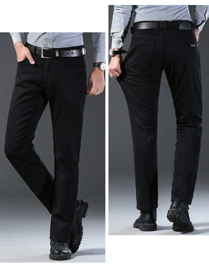 Men's New Korean Version Is Soft And Comfortable Stretch Regular Fit Jeans Fashion Casual Cotton Business Black  Denim Pants