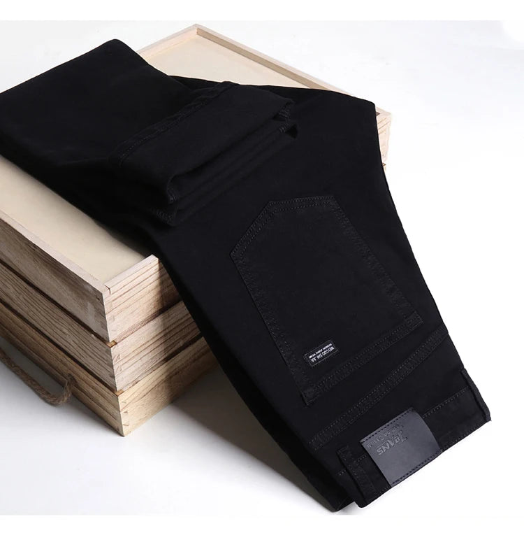 Men's New Korean Version Is Soft And Comfortable Stretch Regular Fit Jeans Fashion Casual Cotton Business Black  Denim Pants