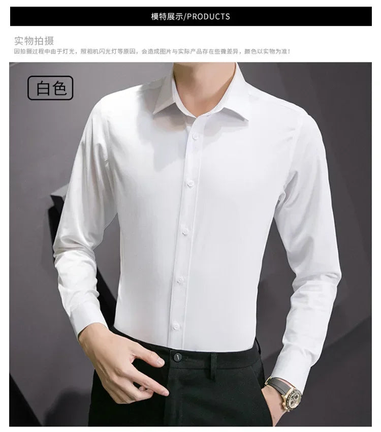 2024 New Plus Size 7XL 8XL Men White Business Shirt Fashion Dress Party Classic Basic Slim Long Sleeve Shirt Brand Clothes