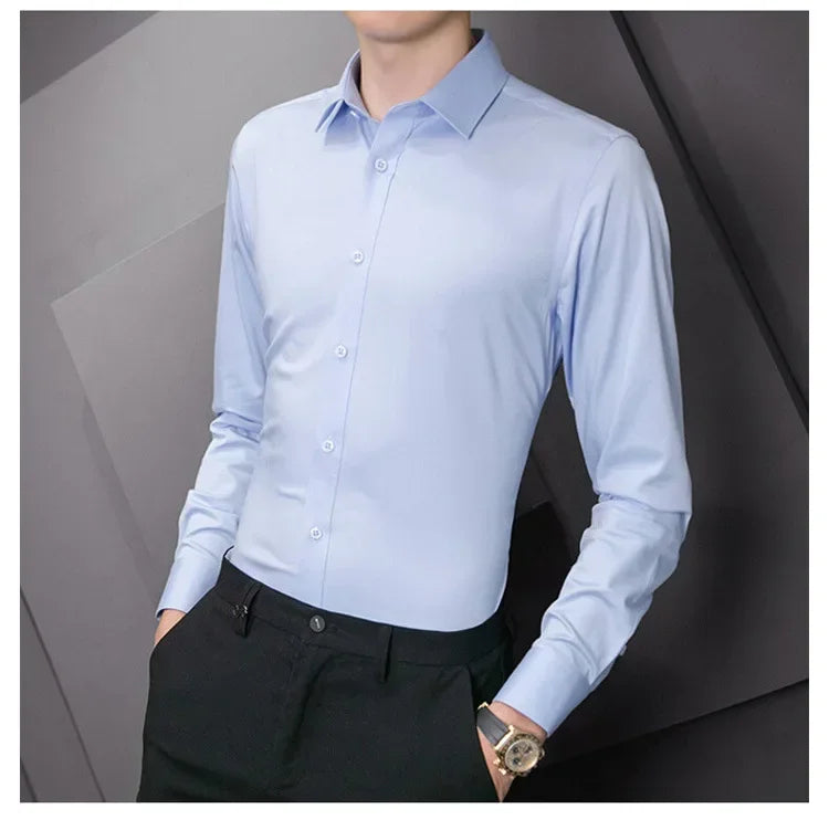 2024 New Plus Size 7XL 8XL Men White Business Shirt Fashion Dress Party Classic Basic Slim Long Sleeve Shirt Brand Clothes