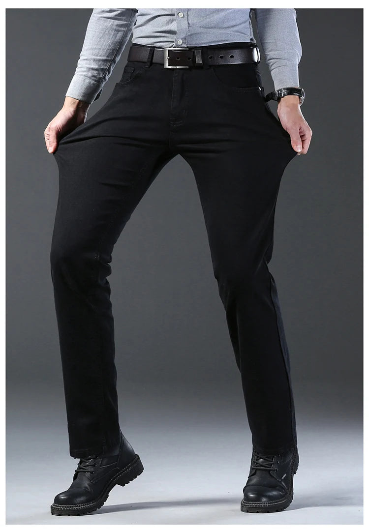 Men's New Korean Version Is Soft And Comfortable Stretch Regular Fit Jeans Fashion Casual Cotton Business Black  Denim Pants