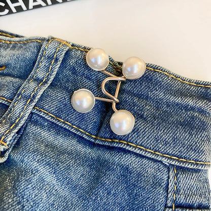 2pcs Skirt Pants Tighten Waist Brooches Jeans Adjustable Waist Clip Button Pearl Women's Brooch Set DIY Clothing Accessories