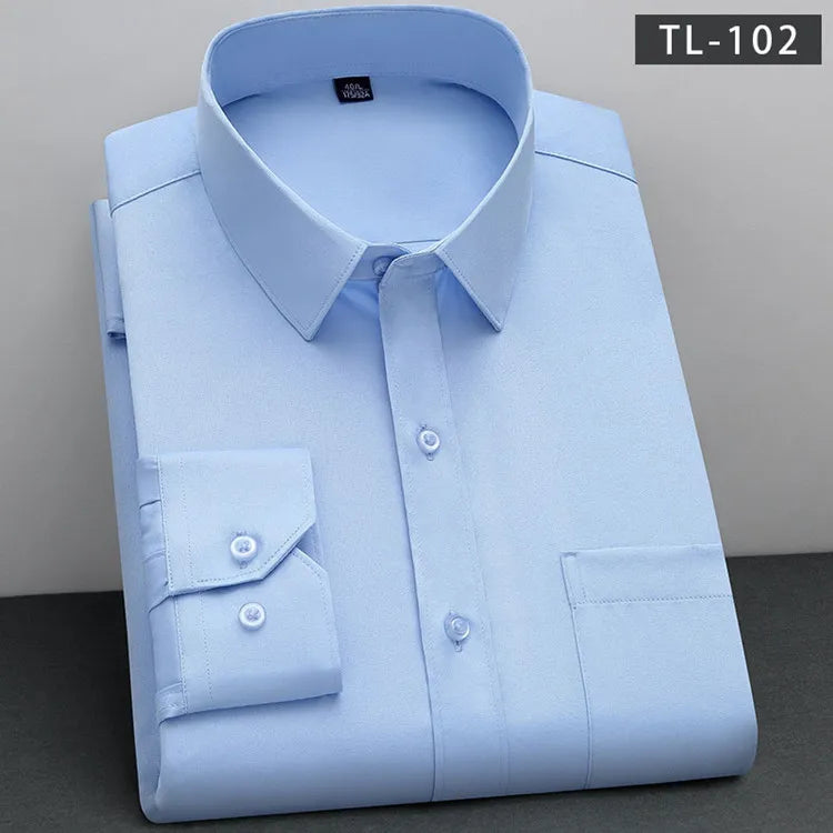 BAMBOOPLE New Fashion Non-iron Shirt Anti-wrinkle Classic Solid  Business Casual Soft Wear Long Sleeve Shirts for Men AEchoice