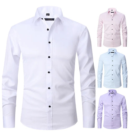 New High Quality 6XL Large Autumn/Winter Social Men's Shirt Long Sleeve Fashion No Iron Business Casual Pure White