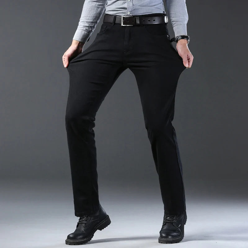 Men's New Korean Version Is Soft And Comfortable Stretch Regular Fit Jeans Fashion Casual Cotton Business Black  Denim Pants