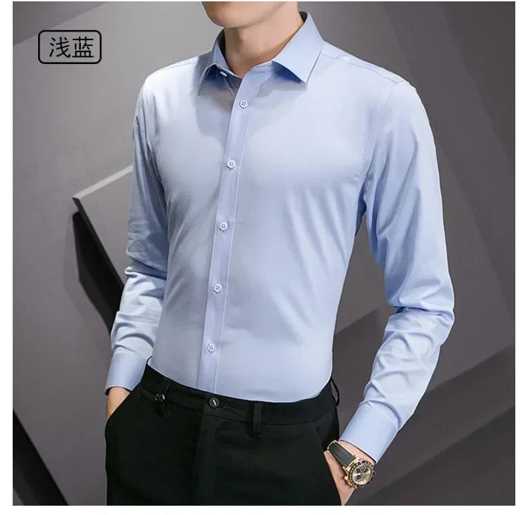 2024 New Plus Size 7XL 8XL Men White Business Shirt Fashion Dress Party Classic Basic Slim Long Sleeve Shirt Brand Clothes