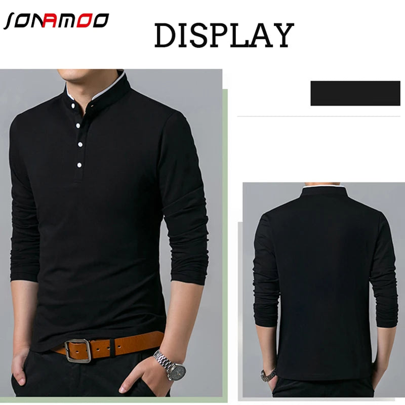 Men's Business Casual Polo Long Sleeve T-shirt Summer Comfortable and Breathable Solid Top