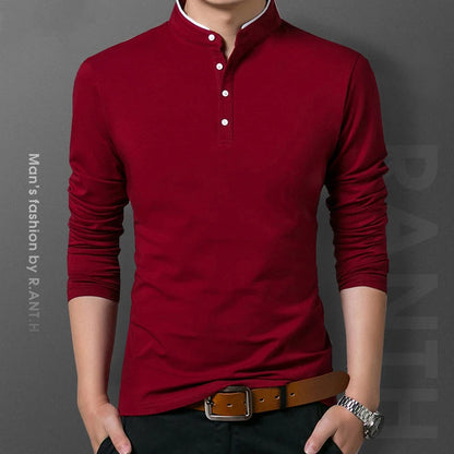 Men's Business Casual Polo Long Sleeve T-shirt Summer Comfortable and Breathable Solid Top