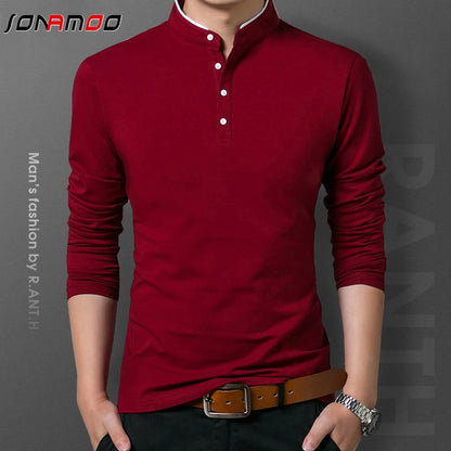 Men's Business Casual Polo Long Sleeve T-shirt Summer Comfortable and Breathable Solid Top