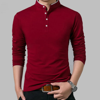 Men's Business Casual Polo Long Sleeve T-shirt Summer Comfortable and Breathable Solid Top