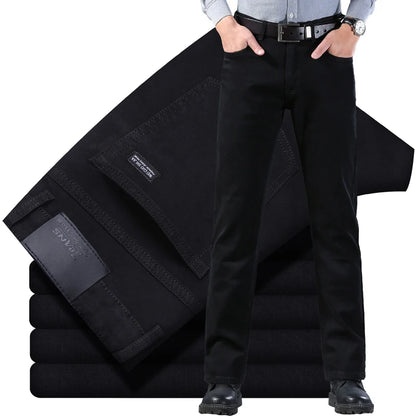 Men's New Korean Version Is Soft And Comfortable Stretch Regular Fit Jeans Fashion Casual Cotton Business Black  Denim Pants