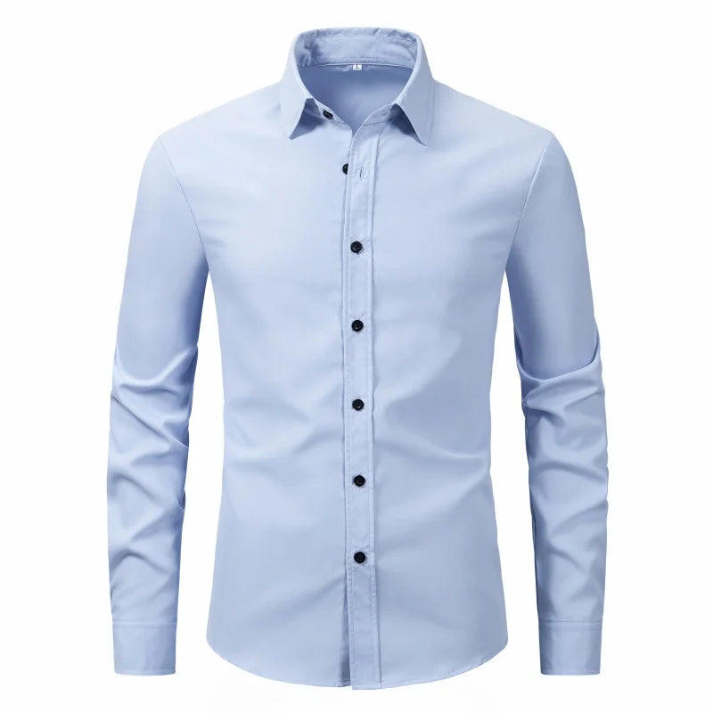 2024 New Long sleeved Solid Four Seasons Casual Shirt for Men's Foreign Trade