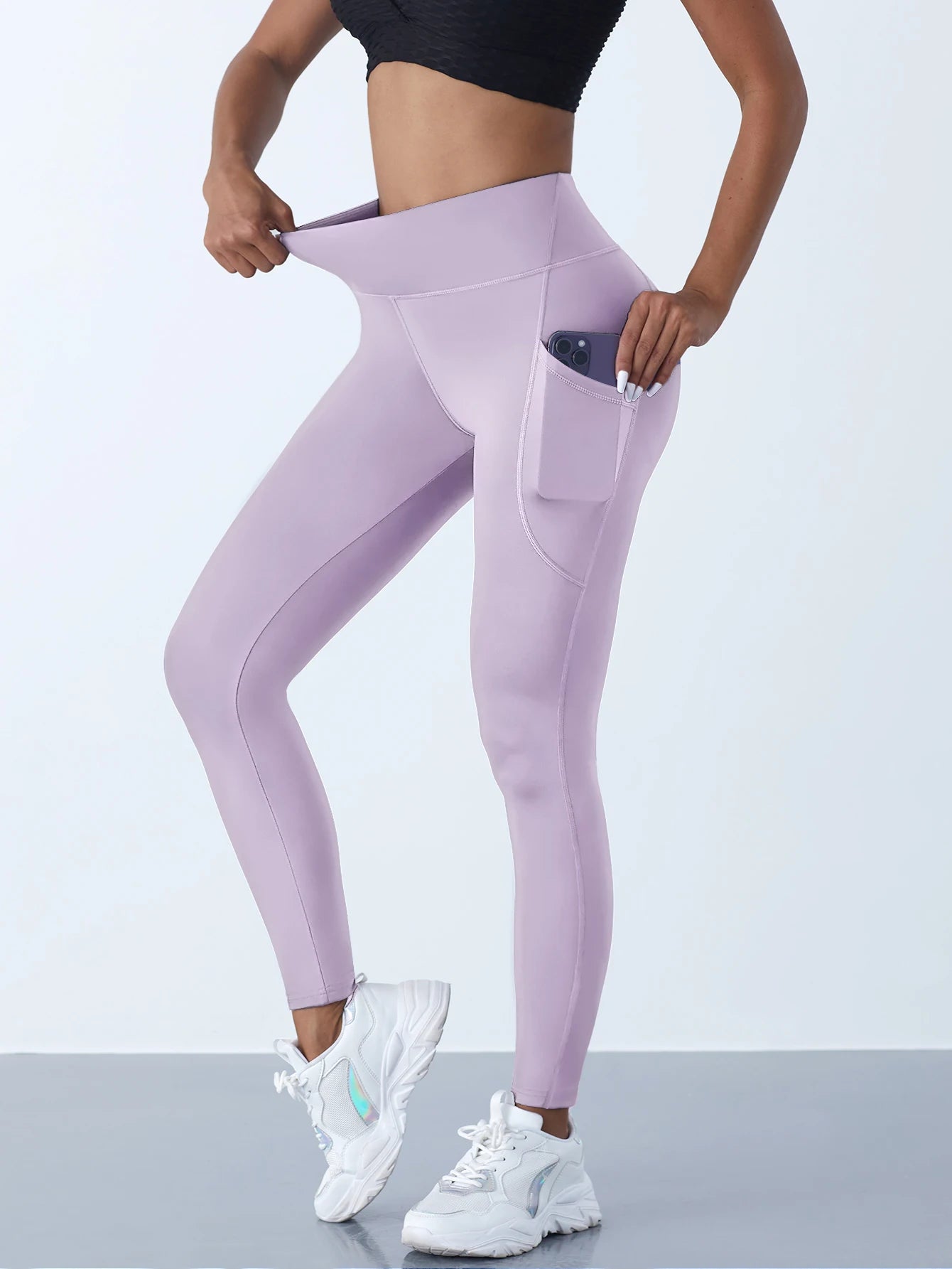 New High Waist Women's Leggings Stretch Yoga Pants Tights With Pockets Push Up Fitness Running Sportswear Solid Color Pants