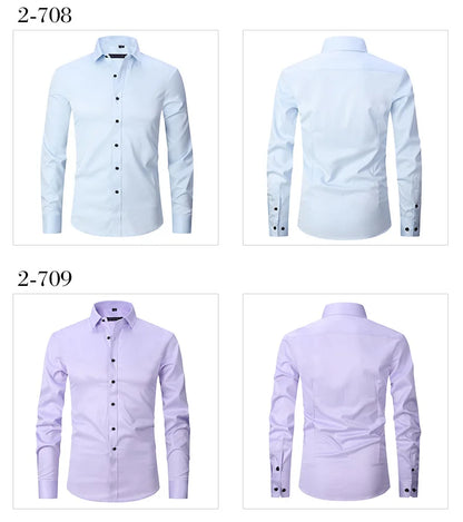 New High Quality 6XL Large Autumn/Winter Social Men's Shirt Long Sleeve Fashion No Iron Business Casual Pure White