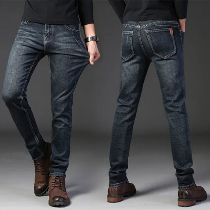 Men's New Korean Version Is Soft And Comfortable Stretch Regular Fit Jeans Fashion Casual Cotton Business Black  Denim Pants