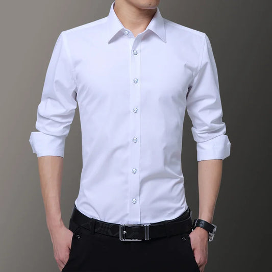 2025 New Plus Size 5xl 6XL 7XL Camisa Cmen's Slim Solid Color Long-sleeved Shirt Business Casual White Shirt Men's Brand Classic