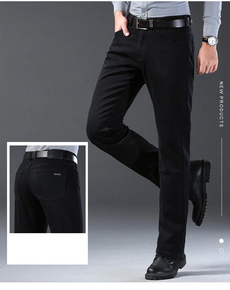 Men's New Korean Version Is Soft And Comfortable Stretch Regular Fit Jeans Fashion Casual Cotton Business Black  Denim Pants