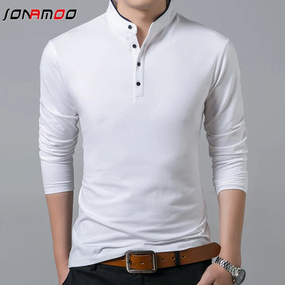 Men's Business Casual Polo Long Sleeve T-shirt Summer Comfortable and Breathable Solid Top