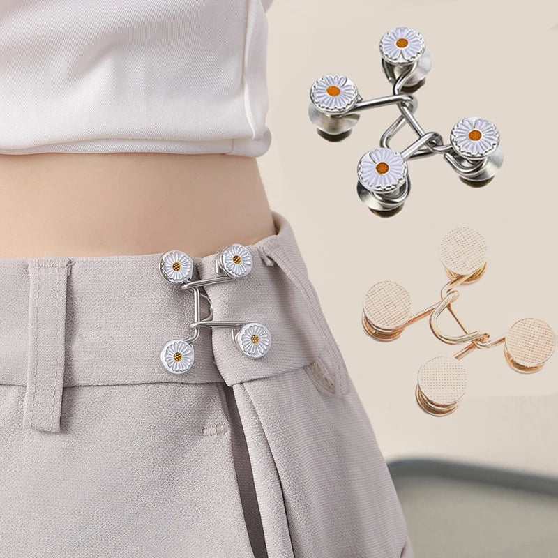 2pcs Skirt Pants Tighten Waist Brooches Jeans Adjustable Waist Clip Button Pearl Women's Brooch Set DIY Clothing Accessories