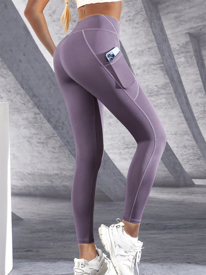 New High Waist Women's Leggings Stretch Yoga Pants Tights With Pockets Push Up Fitness Running Sportswear Solid Color Pants