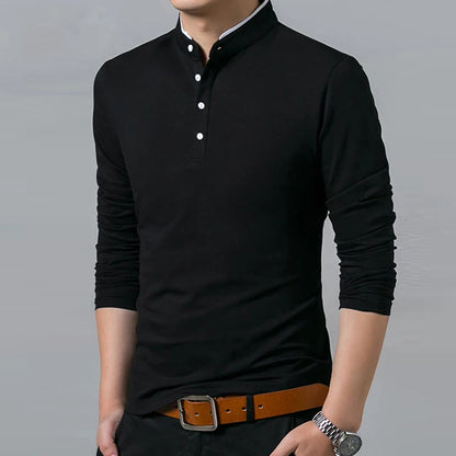 Men's Business Casual Polo Long Sleeve T-shirt Summer Comfortable and Breathable Solid Top