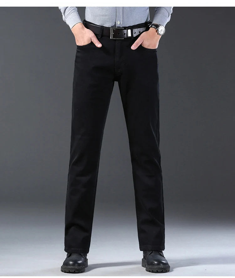 Men's New Korean Version Is Soft And Comfortable Stretch Regular Fit Jeans Fashion Casual Cotton Business Black  Denim Pants