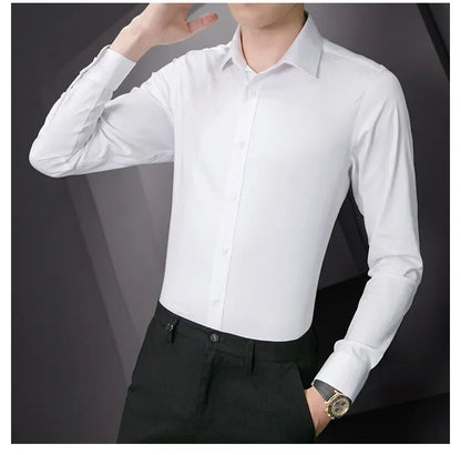 2024 New Plus Size 7XL 8XL Men White Business Shirt Fashion Dress Party Classic Basic Slim Long Sleeve Shirt Brand Clothes